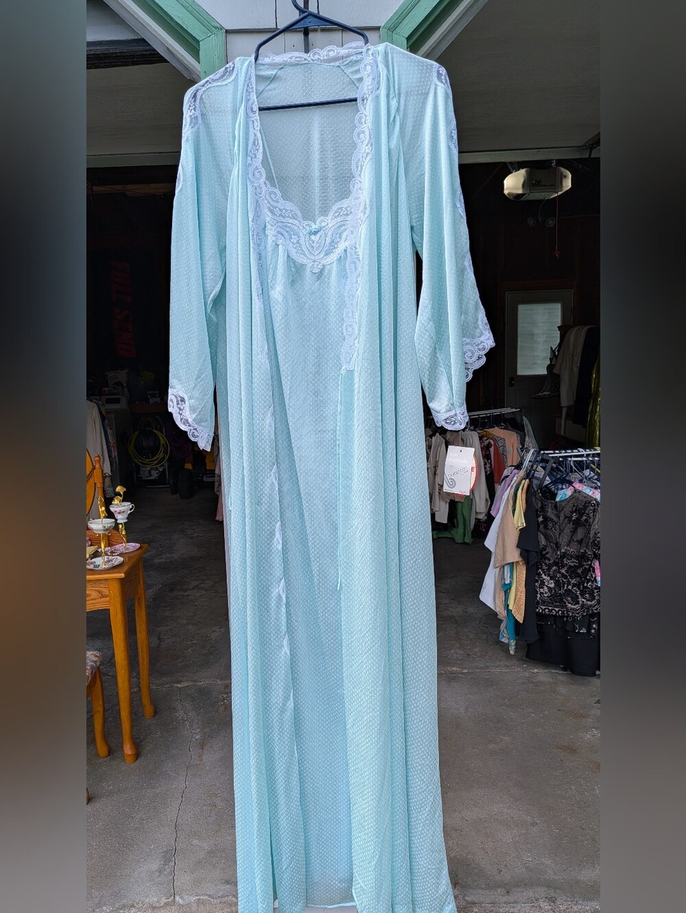 Vintage NWT Tom Bezduda Aqua Nightgown & Peignoir Robe Set Large